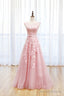 Pink Tulle Lace Long Prom Dress, Lovely A-Line Open Back Evening Dress