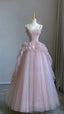 Pink Tulle Lace Long Prom Dress, Pink Evening Dress Birthday Dress