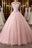 Pink tulle lace long prom Dress, pink tulle evening Dress
