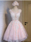 Pink Tulle Lace Short Homecoming Dress