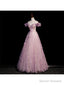 Pink Tulle Long Off Shoulder Party Dress with Flowers Pink Evening Dress Formal Dress prom dresses shops