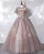 Pink Tulle Long Prom Dress, Pink Formal Sweet 16 Dress with Applique Beading