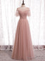 Pink Tulle Long Prom Dresses, A-Line Evening Party Dresses