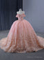 Pink Tulle Off the Shoulder 3D Flower Prom Dress