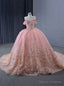 Pink Tulle Off the Shoulder 3D Flower Prom Dress