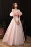 Pink Tulle Off The Shoulder Prom Dress, Lovely A-Line Graduation Dress