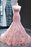 Pink Tulle Prom Dresses Sweetheart Mermaid Long Formal Dress with Ruffles,Wedding Party Dresses