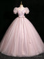 Pink Tulle Puff Sleeve Flower Quinceanera Dress