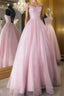 Pink tulle sequin long prom Dress pink tulle formal Dress