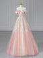 Pink Tulle Sequins Off the Shoulder Bead Prom Dress