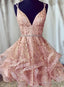 Pink Tulle Straps Lace-up Short Prom Dress Homecoming Dress, Pink Party Dress