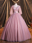Pink Tulle V-neck Appliques Short Sleeve Quinceanera Dresses