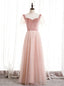 Pink Tulle Velvet Short Sleeve Square Pearls Prom Dress