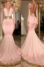 Pink V Neck Long Sleeves Mermaid Prom Dress Affordable Evening Dress