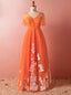 Plus Size Orange V-neck Tulle Short Sleeve Backless Prom Dress