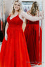 Plus Size Red Tulle Long Prom Dress with Appliques