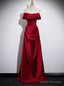 Popular Burgundy Satin Off the Shoulder Pleats Prom Dress
