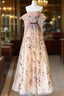 Pretty A Line Off The Shoulder Long Sleeves Floral Tulle Long Length Evening Dress Prom Dress