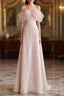 Pretty A Line Off The Shoulder Pink Sequin Long Evening Party Dress Prom Dress With Beads