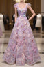 Pretty A Line Spaghetti Straps Pink Floral Long Length Evening Dress Prom Dress