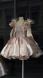 Pretty Ball Gown Spaghetti Straps Pink Satin Short Mini Formal 8Th Grade Homecoming Dress Summer Middle School Hoco Dress Birthday Outfits