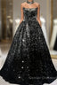 Pretty Ball Gown Strapless Black Sequin Prom Dress Evening Dress