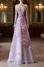 Pretty Ball Gown Sweetheart Pink Floral Tulle Long Prom Dress Evening Gowns