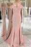 Pretty Blush Pink Mermaid V-Neck Off Shoulder Prom Dress Long