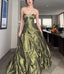 Pretty Forest Green A-Line Long Prom Dress With Silver Beads Sweet Strapless Satin Evening Dress