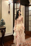 Pretty High Low Spaghetti Straps Tulle Pink Floral Ankle Length Evening Dress Prom Dresses