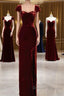 Pretty Mermaid Burgundy Velvet Slit Evening Dress Prom Dress