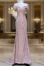 Pretty Mermaid Off The Shoulder Pink Sequin Long Evening Dress Prom Dress
