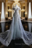 Pretty Mermaid Off The Shoulder Silver Beads Long Prom Dress Formal Evening Dress