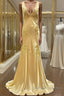 Pretty Mermaid Spaghetti Straps Yellow Backless Long Party Dress Prom Dress