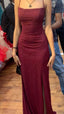 Pretty Sheath Spaghetti Straps Burgundy Slit Long Evening Dress Prom Dress