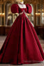 Princess Ball Gown Red Lace Long Prom Dress