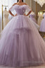 Princess Lavender Tulle Floral Long Prom Dress, Lavender Formal Evening Dress, Purple Ball Gown