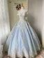 Princess Light Blue Lace Tulle Ball Gown Evening Dress Sweet 16Th Dress