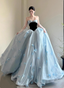Princess Light Blue Sweetheart Neck 3D Butterfly Embellished Tulle Satin Long Prom Dress Evening Dress