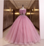 Princess Pink Bow Lace Tulle Ball Gown Evening Dress Sweet 16 Dress