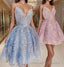 princess pink short homecoming Dress, light sky blue formal homecoming Dress, lace hoco Dress for teens
