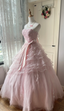 Princess Pink Strapless Tulle Ball Gown Evening Dress