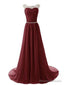 A Line Round Neckline Maroon Long Prom Dresses 2016, Long Formal Dresses