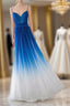Spaghetti Strap Royal Blue Ombre Long Chiffon Royal Blue Ombre A Line Sweetheart Prom Dress