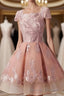 Cap Sleeves Junior Pretty Appliques Short Sweet 16 Prom Dress