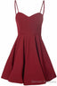Simple A Line Spaghetti Straps Satin Burgundy Short Prom Dresses