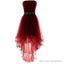 Dark Wine Red Tulle Sleeveless Asymmetry High Low Beaded Prom Dresses