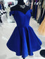 A Line Off The Shoulder V Neck Royal Blue Short Knee Length Taffeta Dc07 Prom Dresses