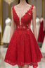 Cute Red Lace Appliques Short V Neck Sleeveless Mini Dc14 Prom Dress