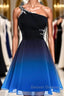 A Line Ombre Blue And Black One Shoulder Short Dc289 Prom Dress